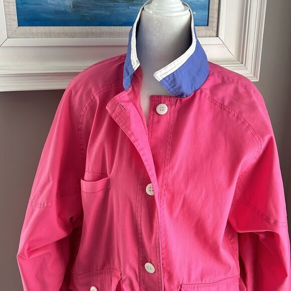 Vintage 80s Be in the Current Seen Hot Pink Lightweight Preppy Jacket Small - Picture 3 of 15